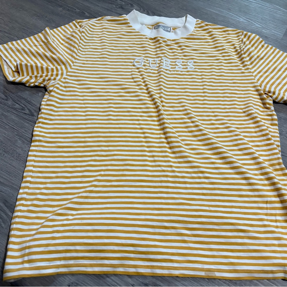 GUESS Striped Tee in Yellow and White